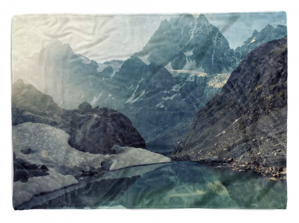 Handtuch Strandhandtuch Saunatuch Kuscheldecke mit Fotomotiv Bergsee Schnee Berge