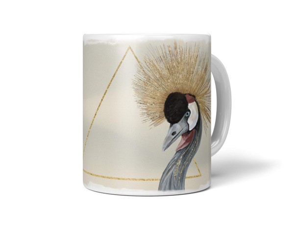 Dekorative Tasse mit schönem Vogel Motiv Kranich schönem Design Pastelltöne Kunstvoll