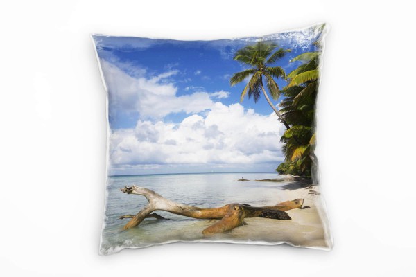 Strand und Meer, beige, grün, blau, tropische Insel Deko Kissen 40x40cm für Couch Sofa Lounge Zierki