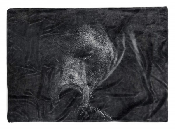 Handtuch Strandhandtuch Saunatuch Kuscheldecke mit Tiermotiv großer Bär Schwarz