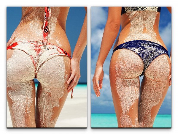 2 Bilder je 60x90cm Bikini Traumstrand Sexy weißer Sand Traumfigur Supermodels Sommer