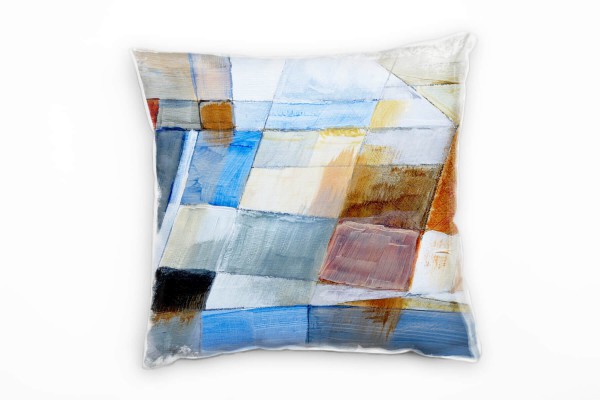 Abstrakt, braun, blau, Rechtecke, gemalt Deko Kissen 40x40cm für Couch Sofa Lounge Zierkissen