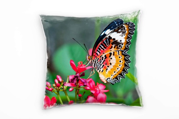 Tiere, Macro, orange, grün, pink, Schmetterling, Blumen Deko Kissen 40x40cm für Couch Sofa Lounge Zi