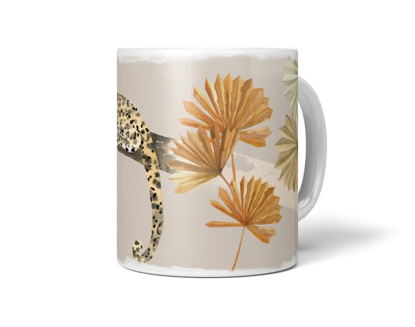 Tasse Porzellan Tier Motiv Jaguar Raubkatze Kunstvoll Wasserfarben Pastelltöne
