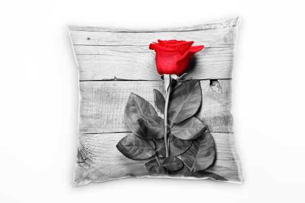 künstlerische Fotografie, rote Rose, grau, rot Deko Kissen 40x40cm für Couch Sofa Lounge Zierkissen