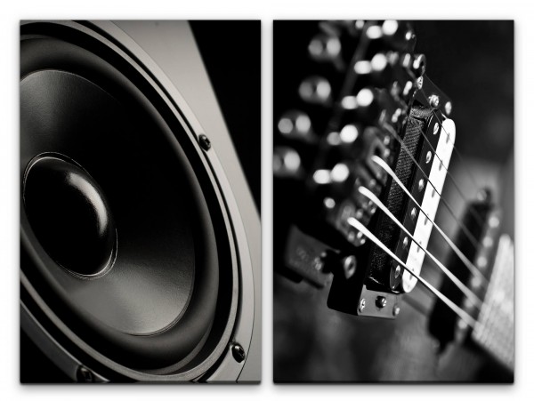 2 Bilder je 60x90cm Lautsprecher Schwarz Weiß Gitarre Musik Musikbox Audiophile
