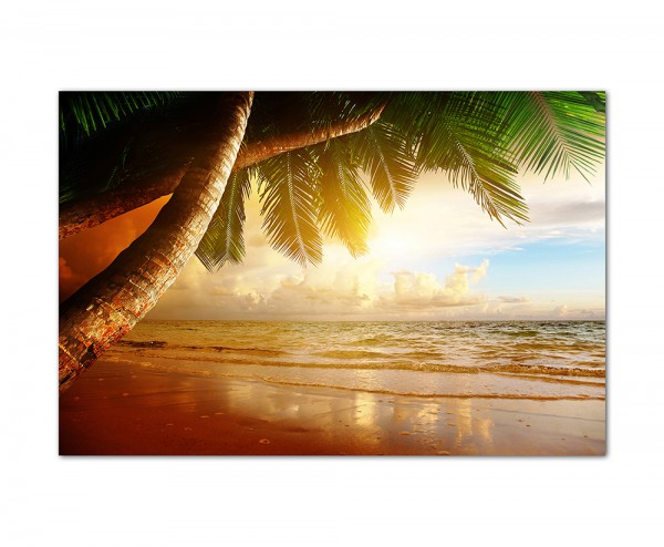 120x80cm Karibik Strand Palmen Sonnenaufgang
