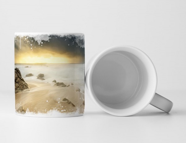 Tasse Geschenk Landschaftsfotografie – Strand mit Sonne und dramatischen Wolken