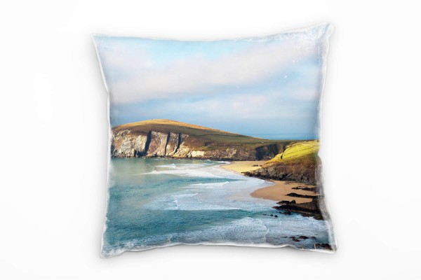 Strand und Meer, blau, grün, braun, Irland Deko Kissen 40x40cm für Couch Sofa Lounge Zierkissen