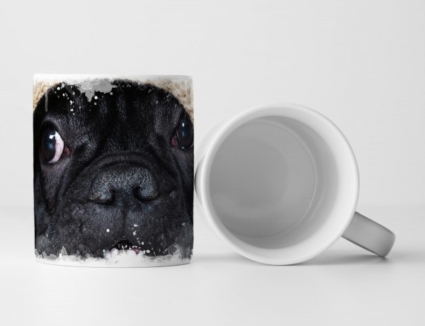 Tasse Geschenk Tierfotografie – französische Bulldogge versteckt sich