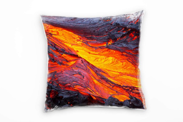 Macro, Lava, Vulkan, rot, orange, grau Deko Kissen 40x40cm für Couch Sofa Lounge Zierkissen