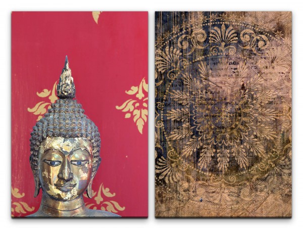 2 Bilder je 60x90cm Buddha Buddhakopf Mantra Mandala Meditation Achtsamkeit Yoga