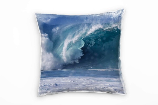 Meer, große Welle, Gischt, blau, weiß Deko Kissen 40x40cm für Couch Sofa Lounge Zierkissen