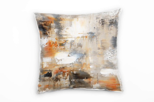 Abstrakt, braun, grau, weiß, gemalt Deko Kissen 40x40cm für Couch Sofa Lounge Zierkissen