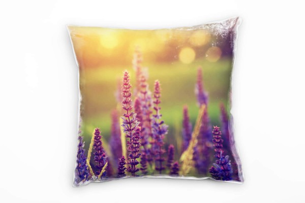 Blumen, Lavendel, Sonne, lila, grün, orange Deko Kissen 40x40cm für Couch Sofa Lounge Zierkissen
