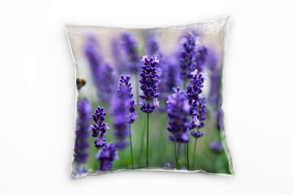 Blumen, lila, grün, Lavendel, unscharfe Hummel Deko Kissen 40x40cm für Couch Sofa Lounge Zierkissen