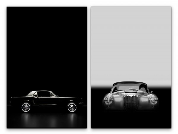 2 Bilder je 60x90cm Ford Mustang Mercedes Klassiker Schwaz Weiß Oldtimer Traumauto Seriös