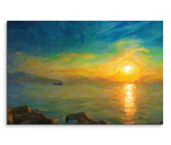 120x80cm Wandbild Ölmalerei Meer Himmel Sonnenuntergang