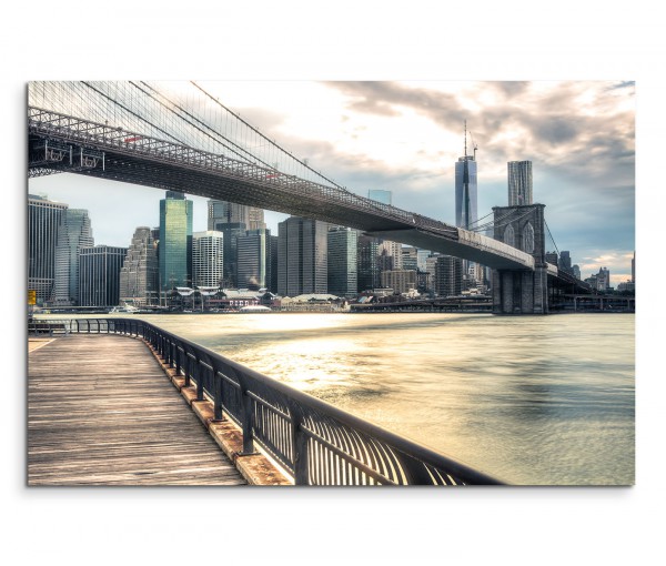 120x80cm Wandbild New York City Wolkenkratzer Brücke Wolken