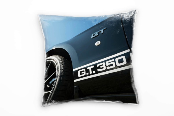 Macro, schwarz, blau, Sportauto, Rad, GT 350 Deko Kissen 40x40cm für Couch Sofa Lounge Zierkissen