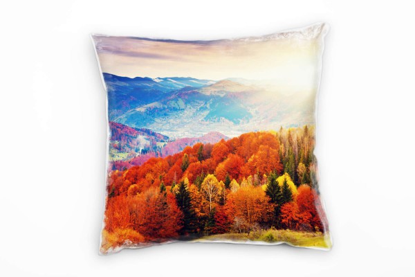 Herbst, rot, gelb, blau, Berge, Sonnenaufgang Deko Kissen 40x40cm für Couch Sofa Lounge Zierkissen