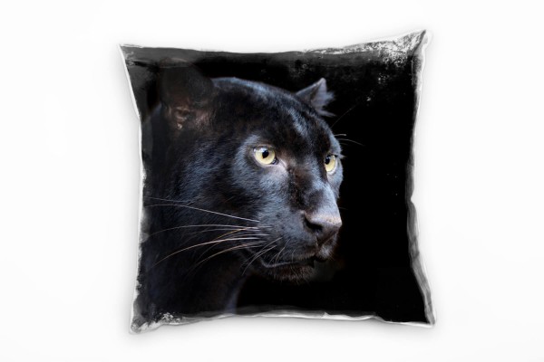 Tiere, schwarz, Nahaufnahme Panther Deko Kissen 40x40cm für Couch Sofa Lounge Zierkissen