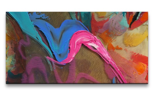 Leinwandbild 120x60cm Farben Abstrakt Farbenfroh Bunt Dekorativ Blau Rosa