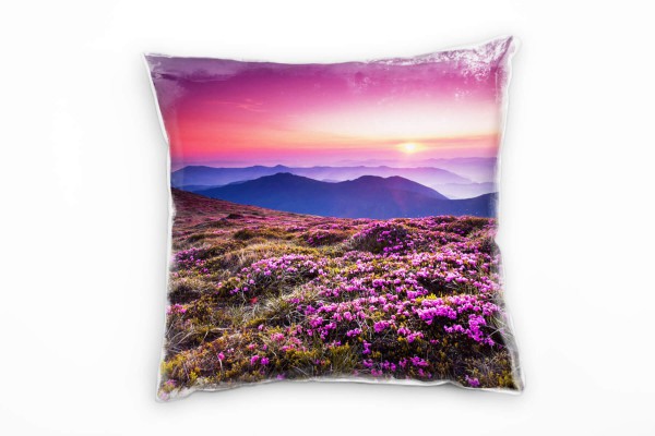 Landschaft, Sonnenuntergang, Berge, Blumen Deko Kissen 40x40cm für Couch Sofa Lounge Zierkissen