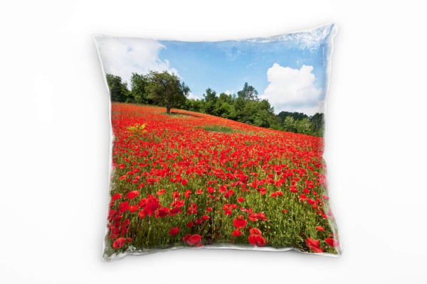 Blumen, rot, grün,blau, Klatschmohnwiese Deko Kissen 40x40cm für Couch Sofa Lounge Zierkissen