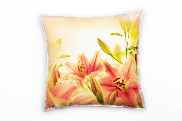 Blumen, orange, pink, Lilien Deko Kissen 40x40cm für Couch Sofa Lounge Zierkissen