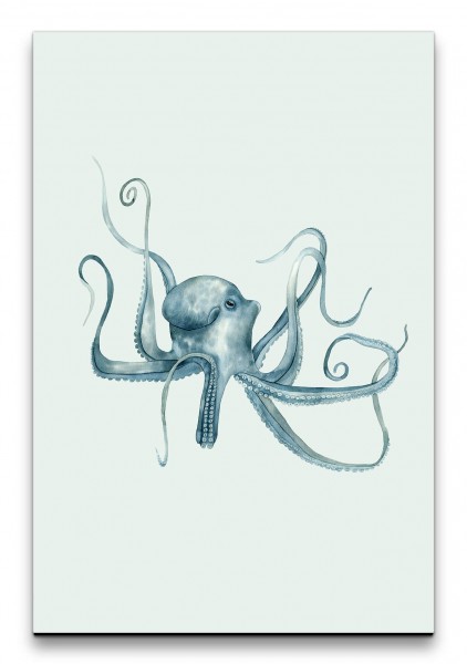 Oktopus Wasserfarben Aquarell Dekorativ Schlicht Blau