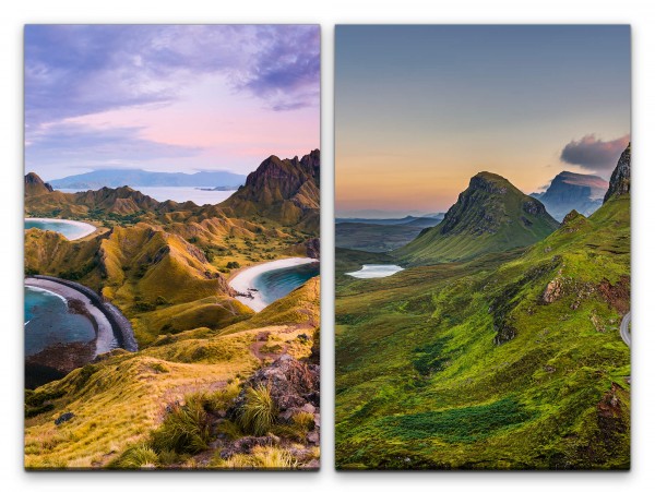 2 Bilder je 60x90cm Berge Insel Grün Natur Unberührt Horizont Stille