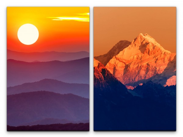 2 Bilder je 60x90cm Berge Sonne Abendröte Berggipfel Stille Meditation Natur