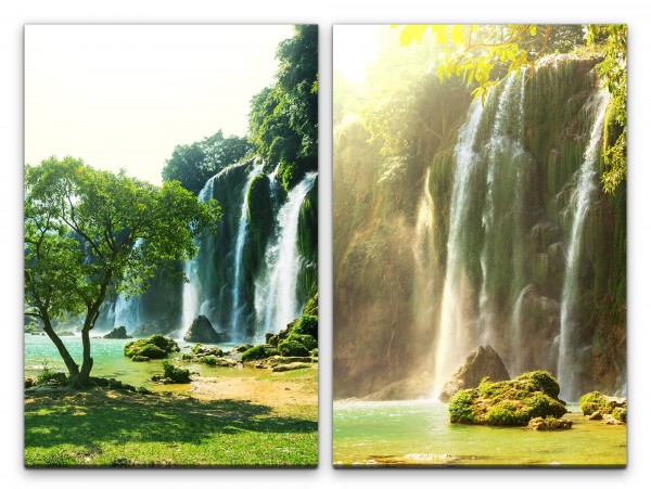 2 Bilder je 60x90cm China Detian Wasserfälle Natur Kraftvoll Grün Sommer