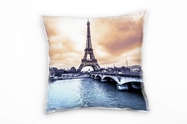 City, Paris, Eiffelturm, grau, braun Deko Kissen 40x40cm für Couch Sofa Lounge Zierkissen