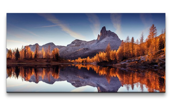 Leinwandbild 120x60cm Natur See Berge Bäume Herbst Wunderschön Stille