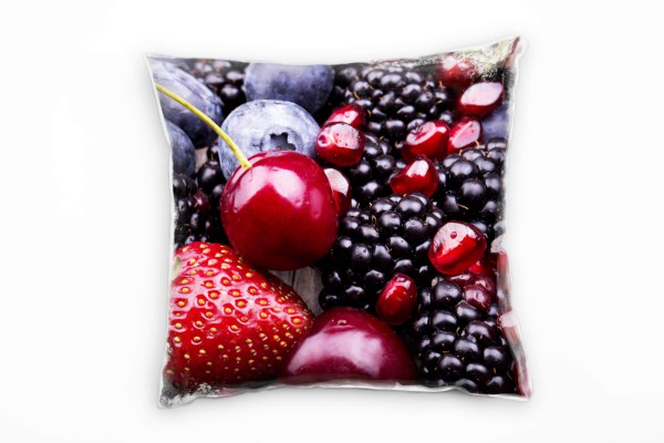Macro, Obst, rot, lila, blau, schwarz, Beeren Deko Kissen 40x40cm für Couch Sofa Lounge Zierkissen