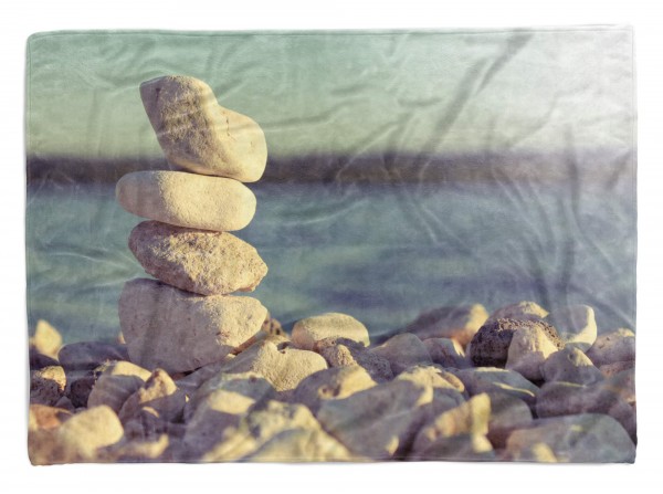Handtuch Strandhandtuch Saunatuch Kuscheldecke mit Fotomotiv Runde Steine Meer
