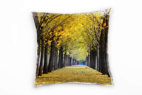 Herbst, grün, braun, Allee, Ginkgobäume Deko Kissen 40x40cm für Couch Sofa Lounge Zierkissen