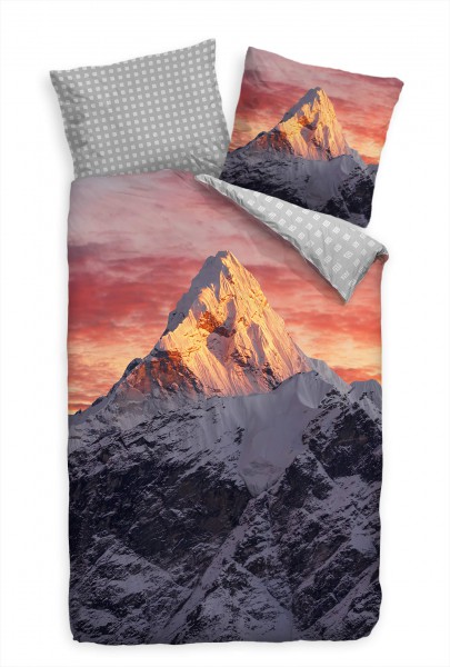 Himalaja Gipfel Abendrot Rot Bettwäsche Set 135x200 cm + 80x80cm Atmungsaktiv