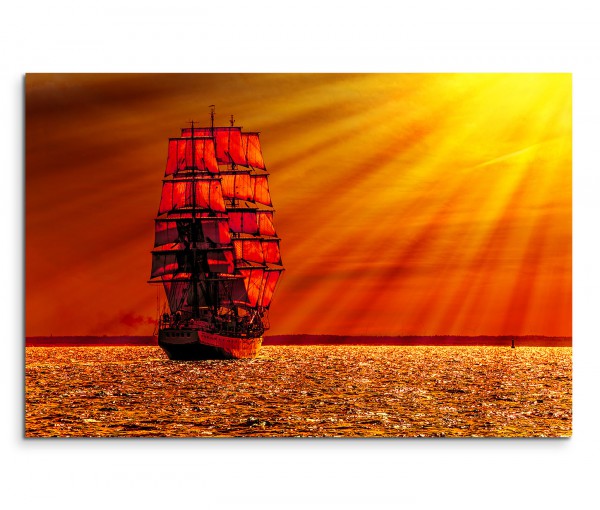 120x80cm Wandbild Meer Segelboot Sonnenuntergang