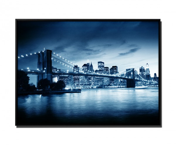105x75cm Leinwandbild Petrol Sonnenuntergang Manhattan Brooklyn Bridge
