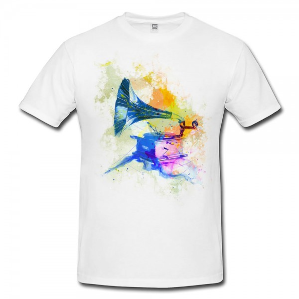 Grammophon Herren T- Shirt , Stylisch aus Paul Sinus Aquarell Color