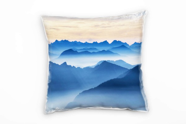 Landschaft, Berge, Nebel, blau, orange Deko Kissen 40x40cm für Couch Sofa Lounge Zierkissen