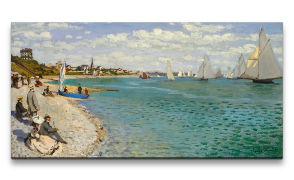 Remaster 120x60cm Claude Monet Impressionismus weltberühmtes Wandbild Segelschiffe Strand Boote
