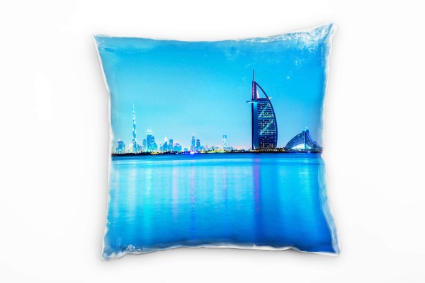 City, Dubai, Skyline, blau Deko Kissen 40x40cm für Couch Sofa Lounge Zierkissen