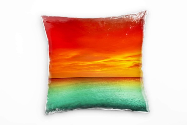 Meer, rot, türkis, Sonnenuntergang Deko Kissen 40x40cm für Couch Sofa Lounge Zierkissen