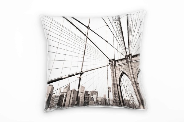 City, sepia, Brooklyn Brücke, New York Deko Kissen 40x40cm für Couch Sofa Lounge Zierkissen