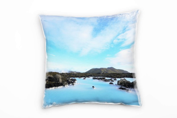 Meer, Landschaft, blau, braun, Lagune, Island Deko Kissen 40x40cm für Couch Sofa Lounge Zierkissen
