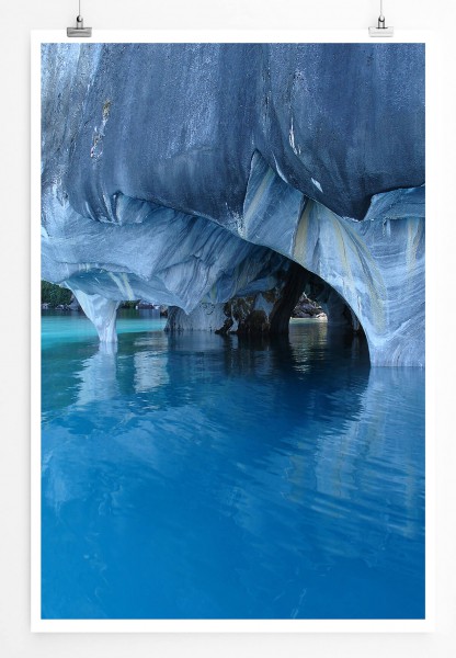 Landschaftsfotografie 60x90cm Poster Einzigartige blaue Marmorhöhle Pantagonien Chile